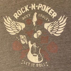 Lucky Brand T Shirt Rock Poker Skulls Men’s Gray Rock & Roll Biker Lg